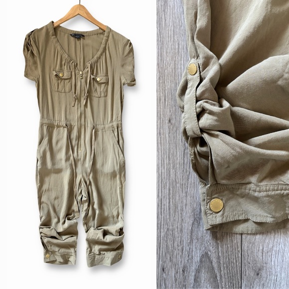 A/X Armani Exchange Pants - Armani Exchange Zip Front Adjustable Khaki Jumpsuit Romper Womens 4 Utility Y2K